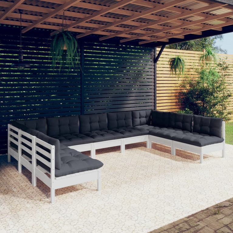 9-delige Loungeset met kussens massief grenenhout wit