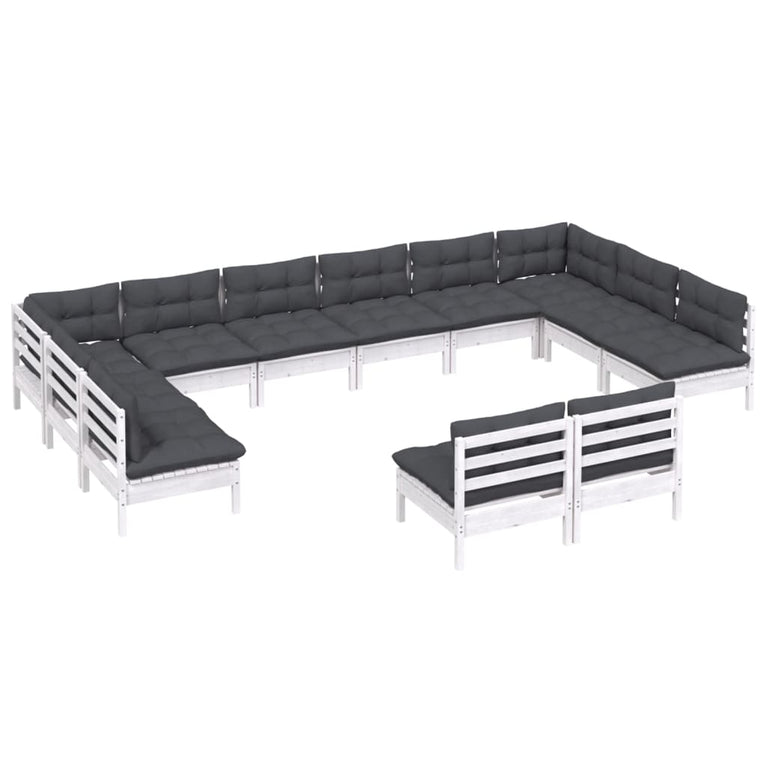 12-delige Loungeset met kussens massief grenenhout wit
