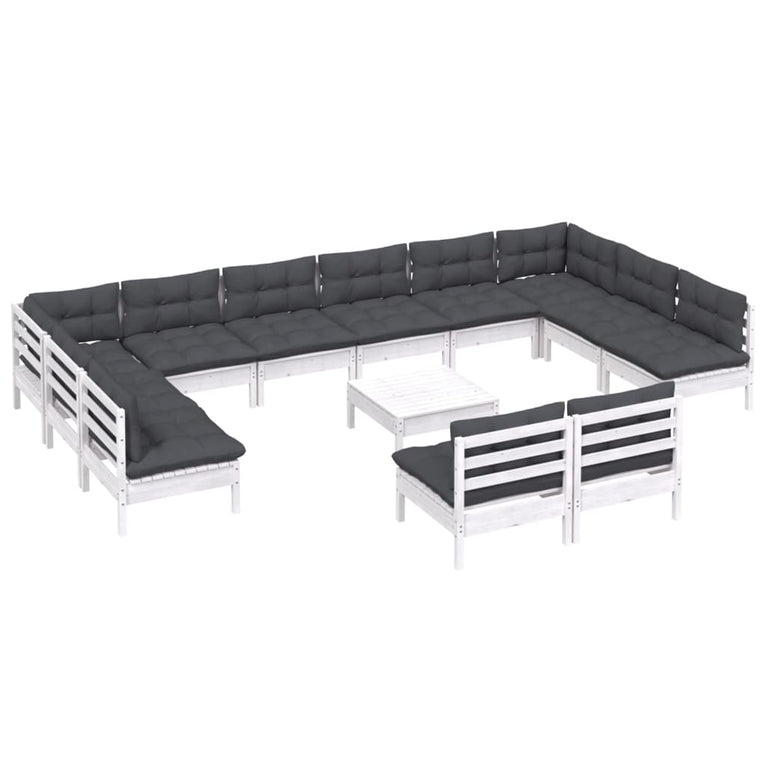 13-delige Loungeset met kussens massief grenenhout wit
