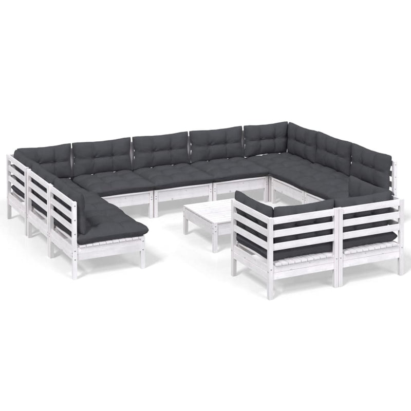 12-delige Loungeset met kussens massief grenenhout wit
