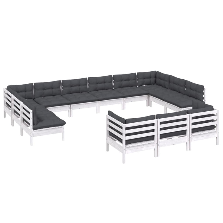 13-delige Loungeset met kussens grenenhout wit