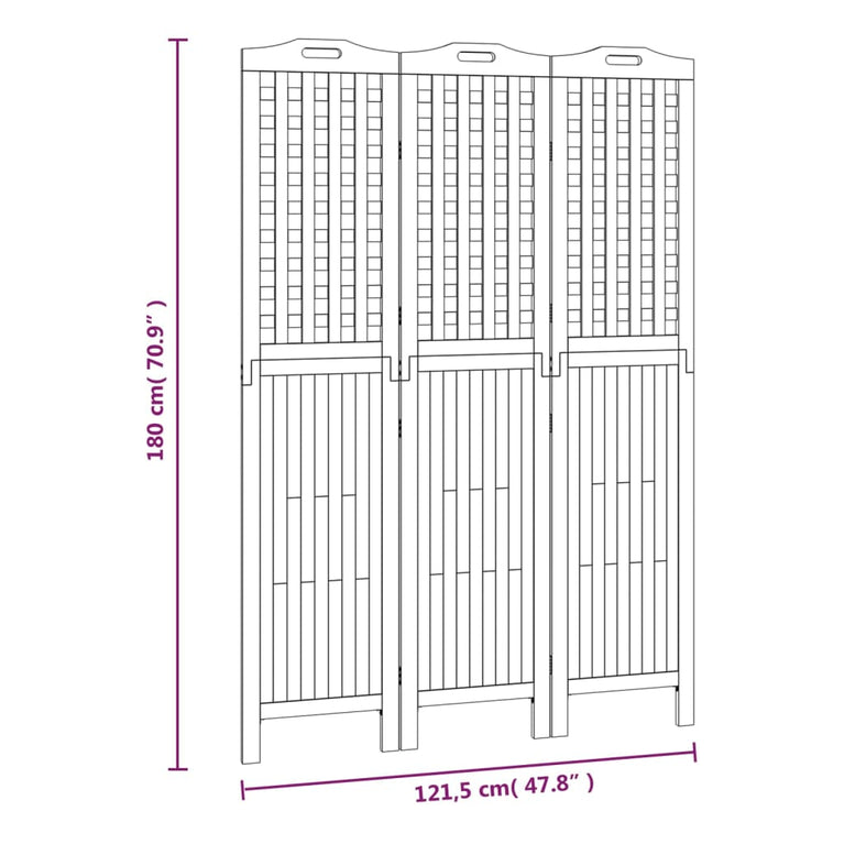 Kamerscherm met 3 panelen 121,5x2x180 cm massief acaciahout MeubelReus