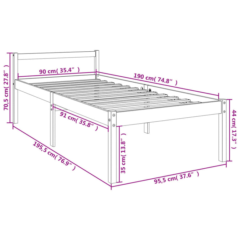 Seniorenbed massief grenenhout 90x190 cm Small Single