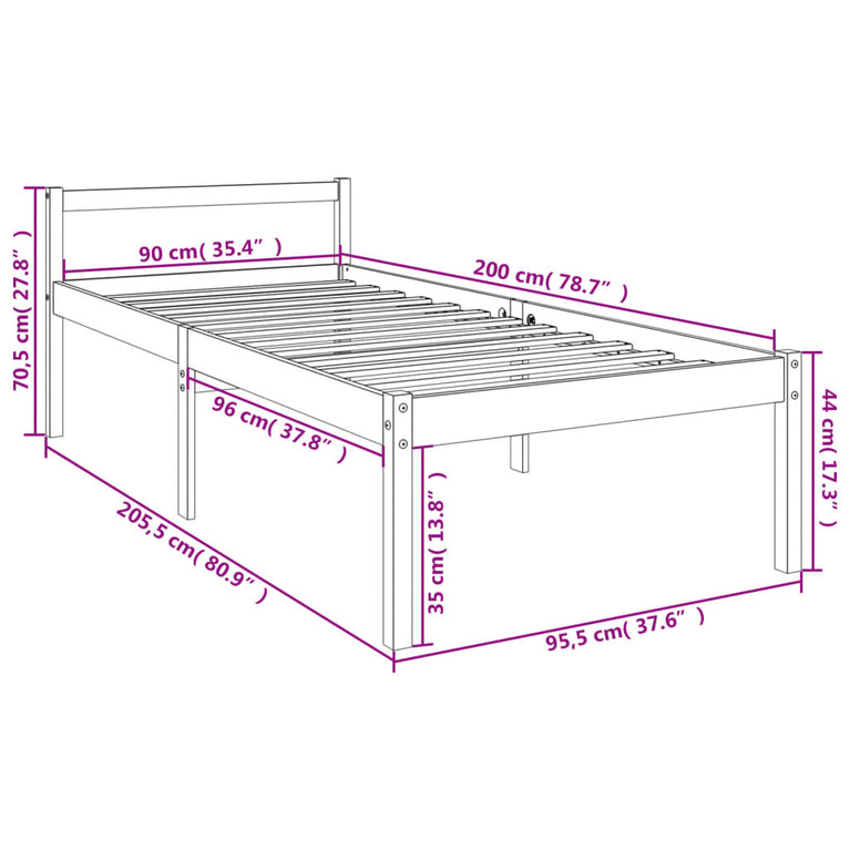 Seniorenbed massief grenenhout wit 90x200 cm