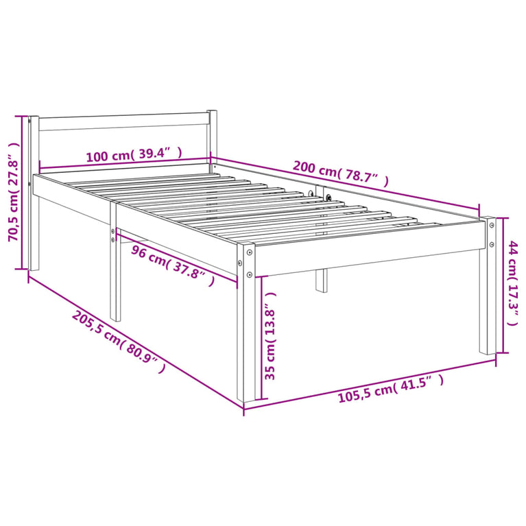 Seniorenbed massief grenenhout wit 100x200 cm