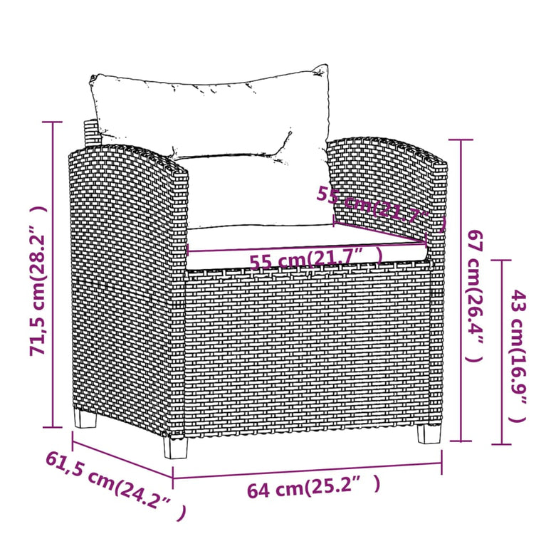 3-delige Loungeset met kussens poly rattan grijs MeubelReus