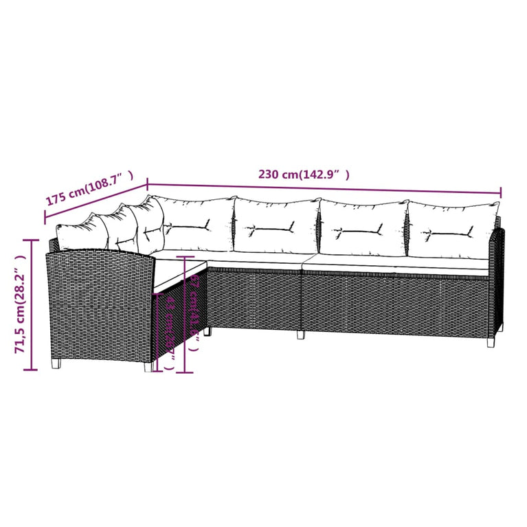 3-delige Loungeset met kussens poly rattan grijs MeubelReus