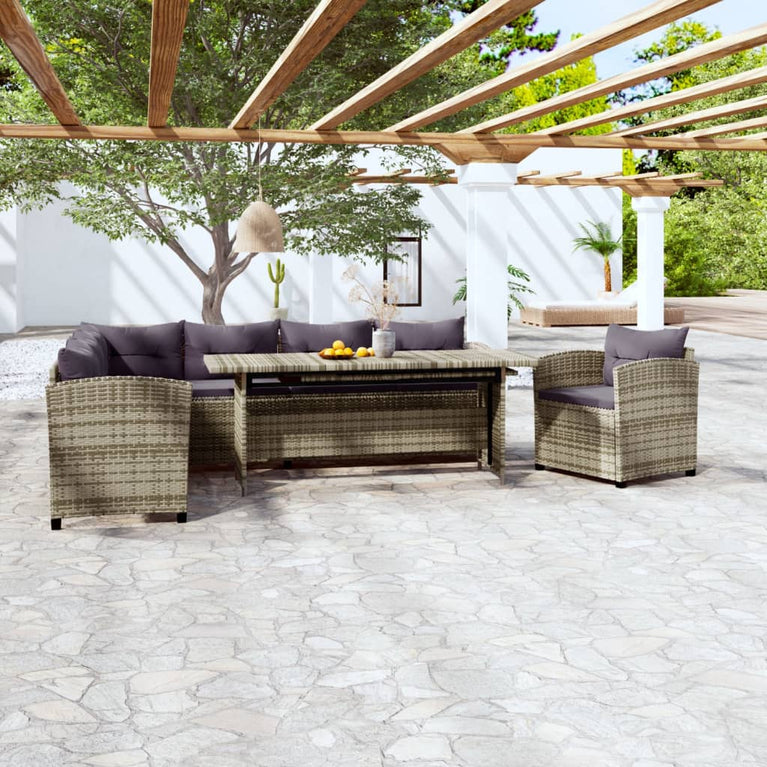 3-delige Loungeset met kussens poly rattan grijs MeubelReus