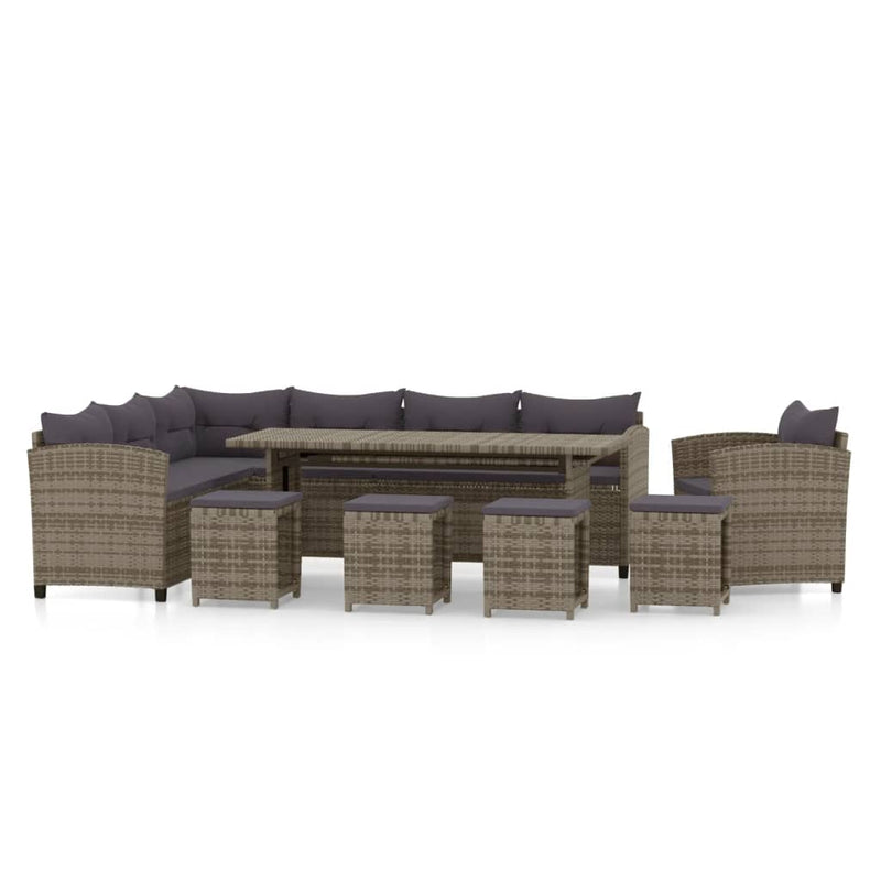 7-delige Loungeset met kussens poly rattan grijs MeubelReus