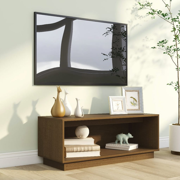 Tv-meubel 90x35x35 cm massief grenenhout honingbruin MeubelReus