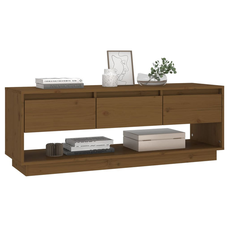 Tv-meubel 110,5x34x40 cm massief grenenhout honingbruin MeubelReus