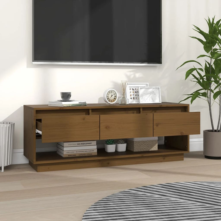 Tv-meubel 110,5x34x40 cm massief grenenhout honingbruin MeubelReus