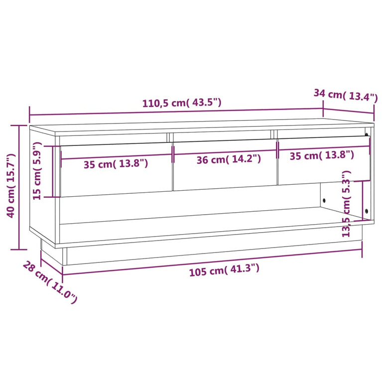 Tv-meubel 110,5x34x40 cm massief grenenhout honingbruin MeubelReus
