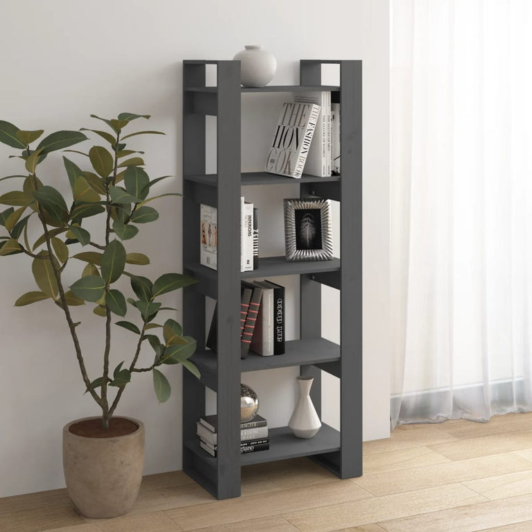 Boekenkast/kamerscherm 60x35x160 cm massief hout grijs MeubelReus