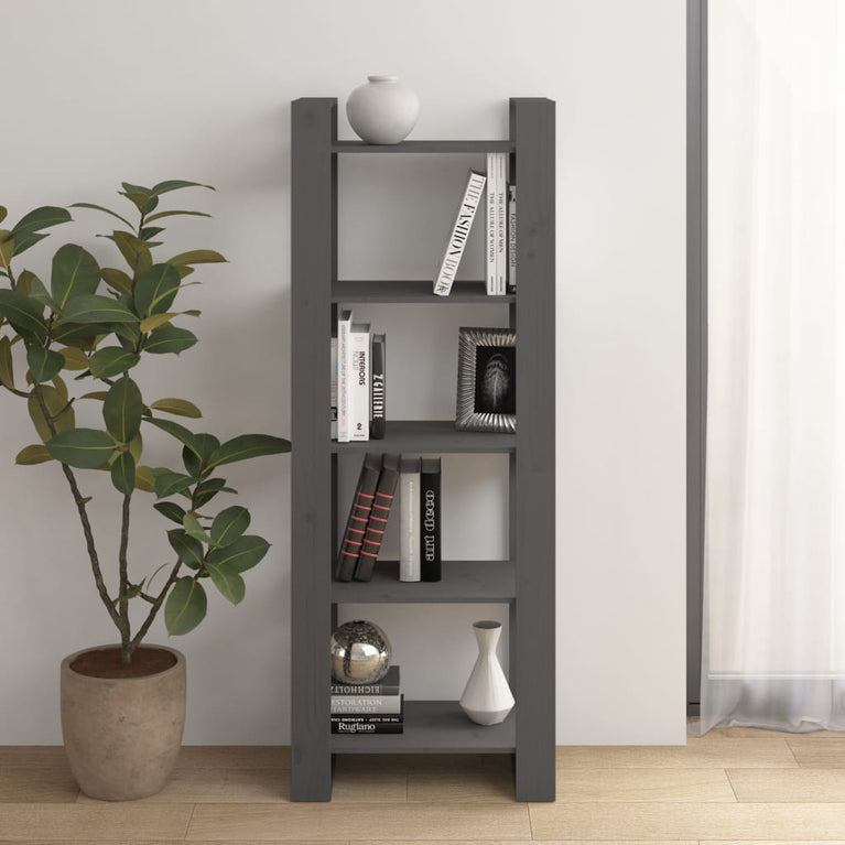 Boekenkast/kamerscherm 60x35x160 cm massief hout grijs MeubelReus