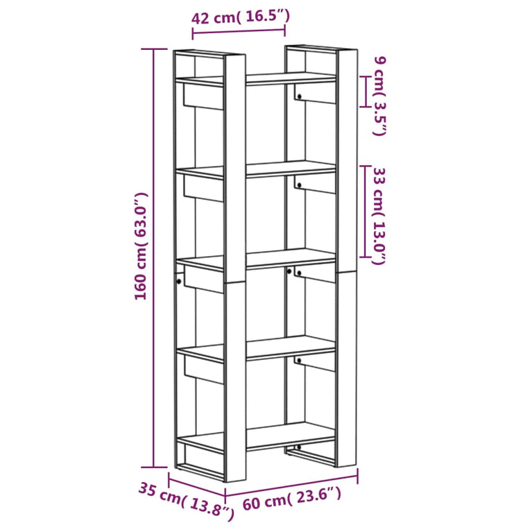 Boekenkast/kamerscherm 60x35x160 cm massief hout honingbruin MeubelReus