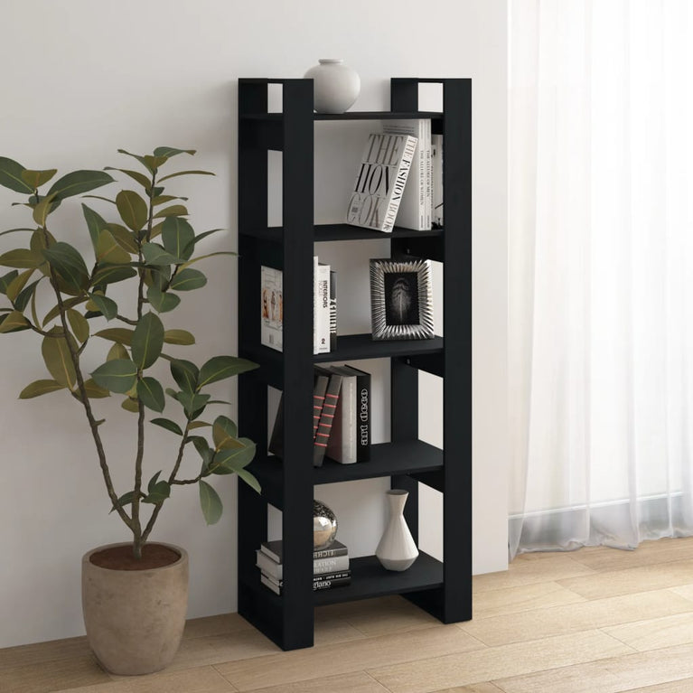 Boekenkast/kamerscherm 60x35x160 cm massief hout zwart MeubelReus