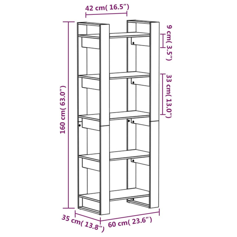 Boekenkast/kamerscherm 60x35x160 cm massief hout zwart MeubelReus