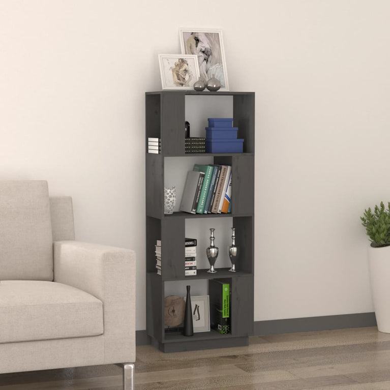 Boekenkast/kamerscherm 51x25x132 cm massief grenenhout grijs MeubelReus