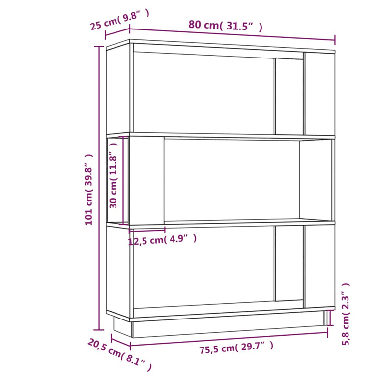 Boekenkast/kamerscherm 80x25x101 cm massief grenenhout wit MeubelReus