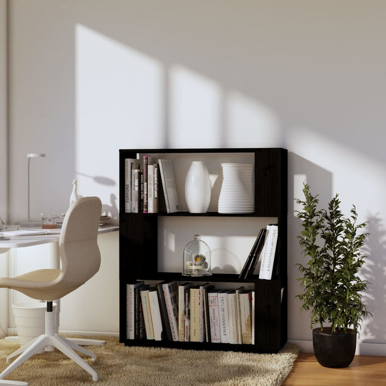 Boekenkast/kamerscherm 80x25x101 cm massief grenenhout zwart MeubelReus