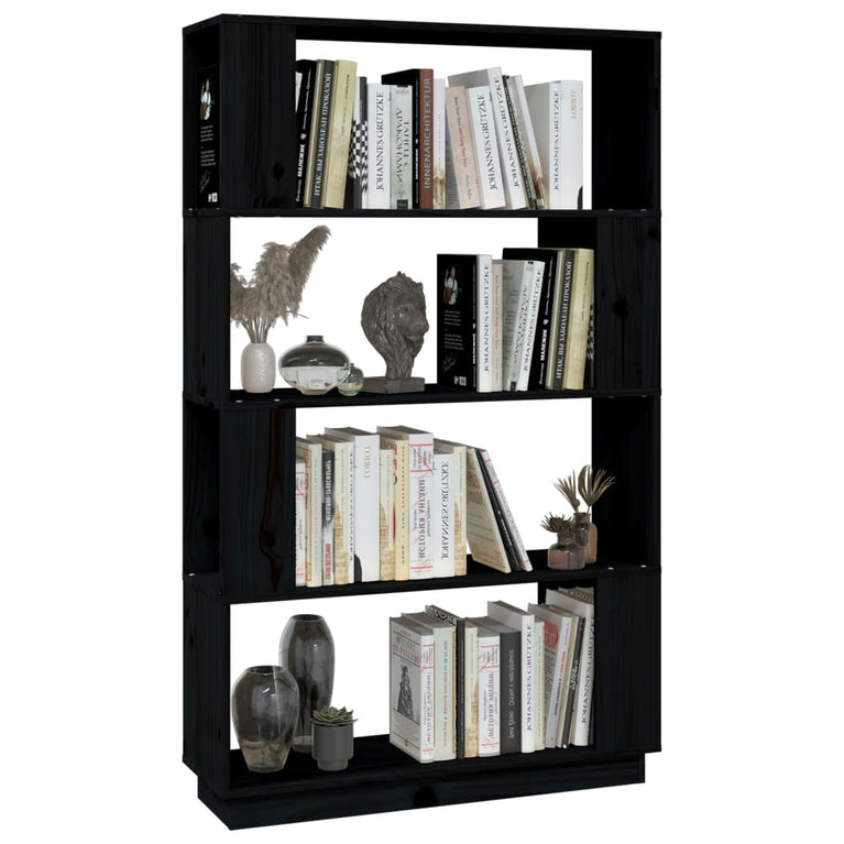 Boekenkast/kamerscherm 80x25x132 cm massief grenenhout zwart MeubelReus