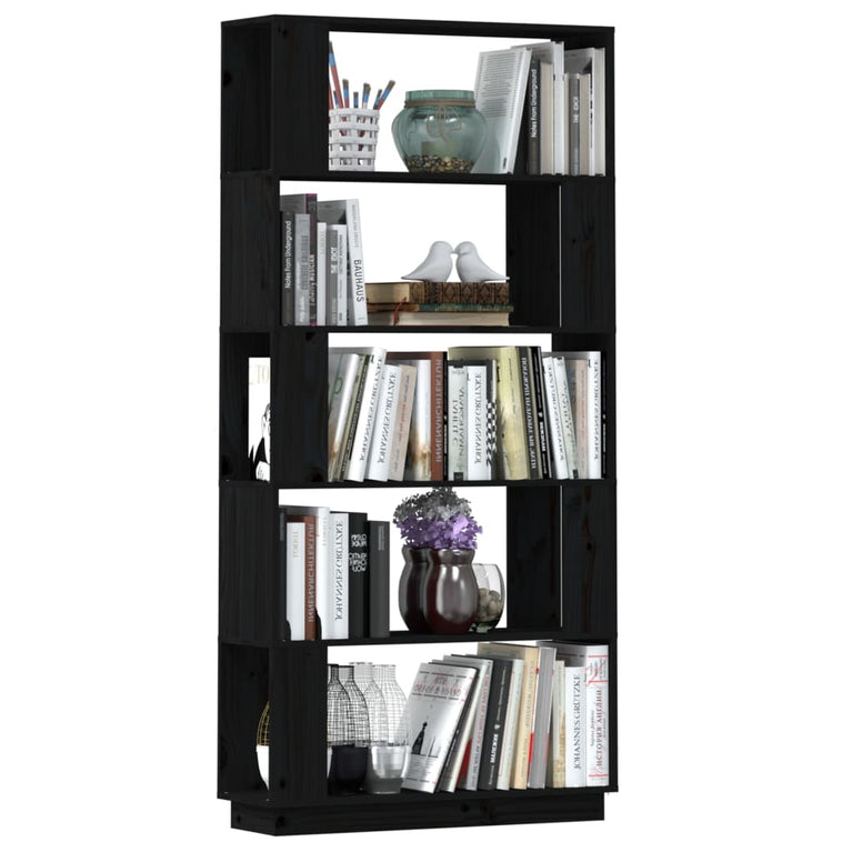 Boekenkast/kamerscherm 80x25x163,5 cm massief grenenhout zwart MeubelReus