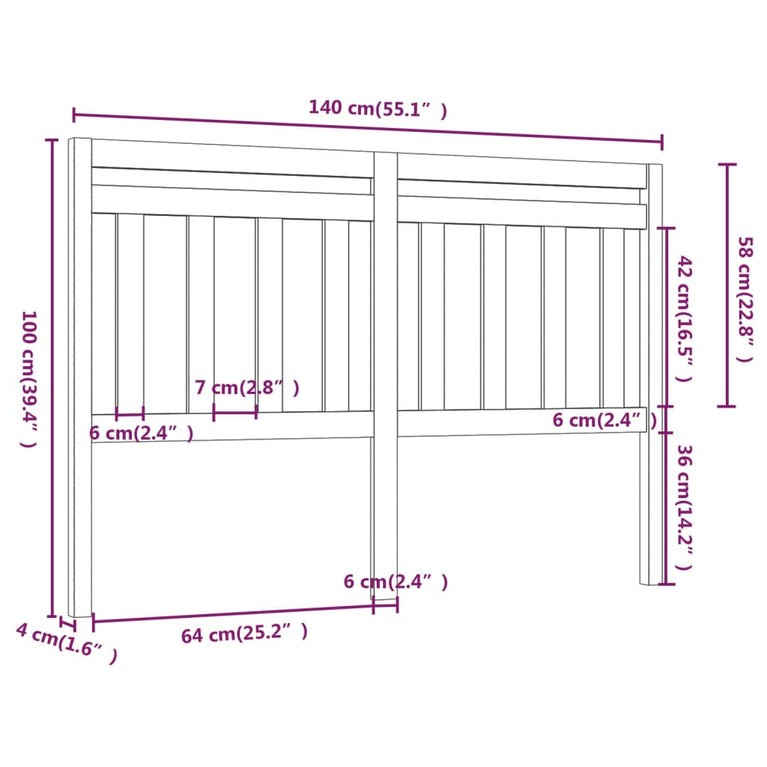 Hoofdbord 140x4x100 cm massief grenenhout
