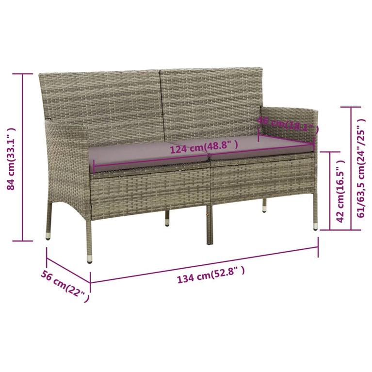Tuinbank 3-zits met kussen poly rattan grijs MeubelReus