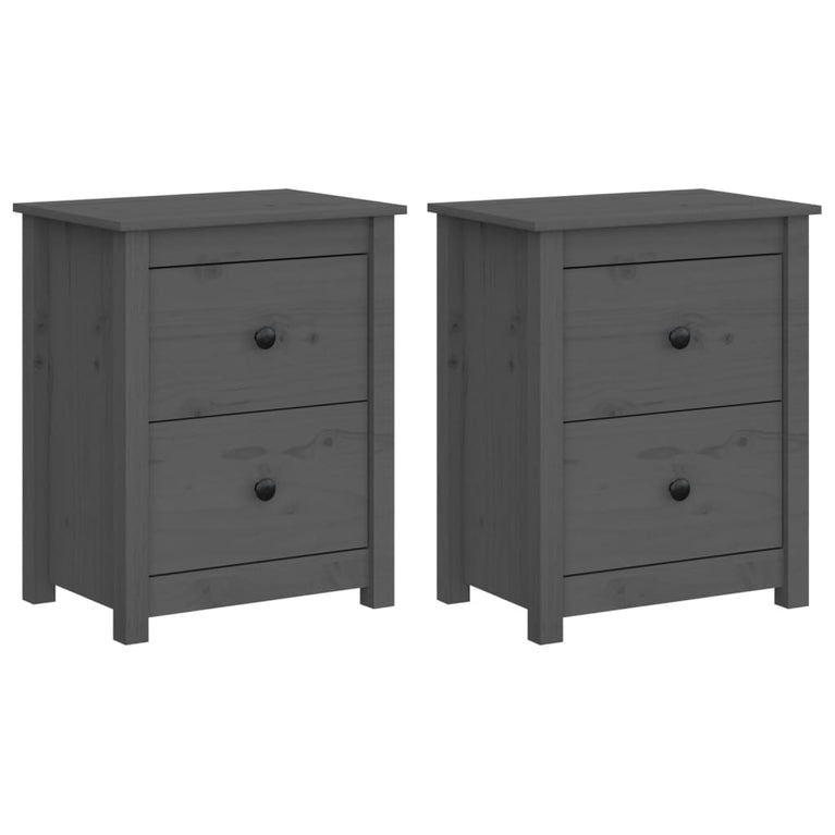 Nachtkastjes 2 st 50x35x61,5 cm massief grenenhout grijs MeubelReus