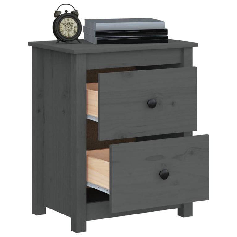 Nachtkastjes 2 st 50x35x61,5 cm massief grenenhout grijs MeubelReus