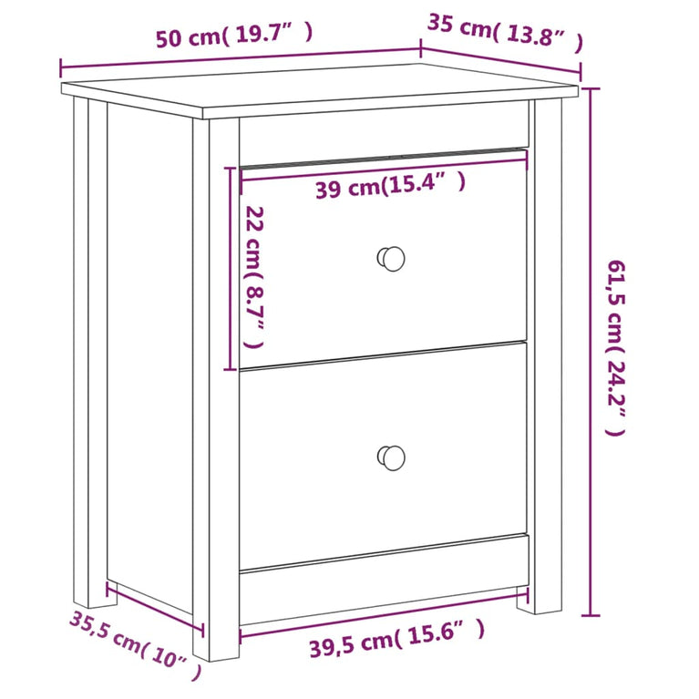 Nachtkastjes 2 st 50x35x61,5 cm massief grenenhout grijs MeubelReus