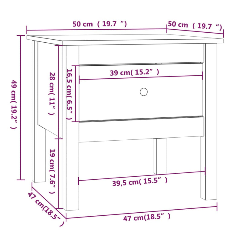 Bijzettafel 50x50x49 cm massief grenenhout honingbruin MeubelReus
