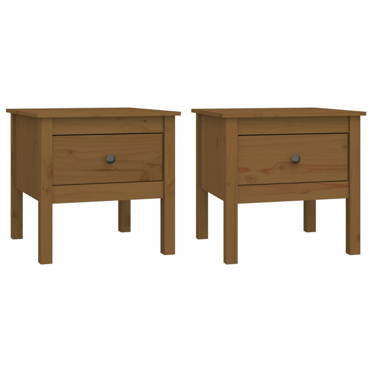 Bijzettafels 2 st 50x50x49 cm massief grenenhout honingbruin MeubelReus