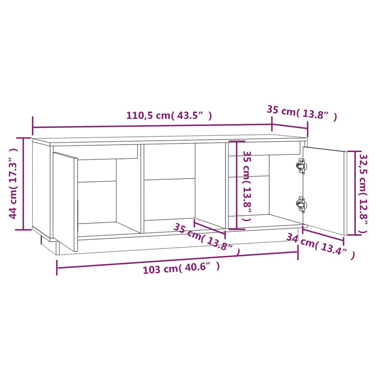 Tv-meubel 110,5x35x44 cm massief grenenhout grijs MeubelReus