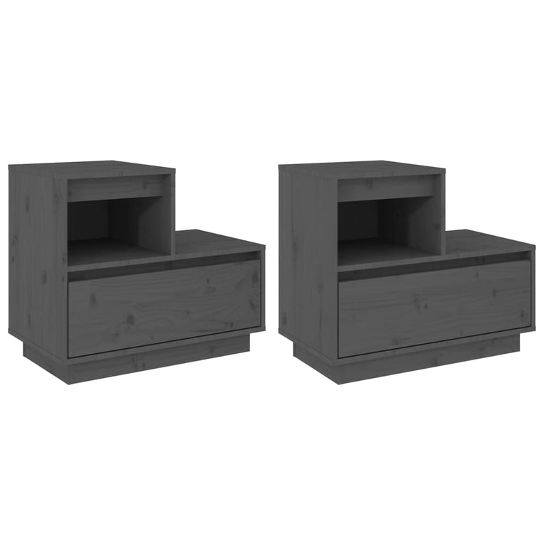 Nachtkastjes 2 st 60x34x51 cm massief grenenhout grijs MeubelReus