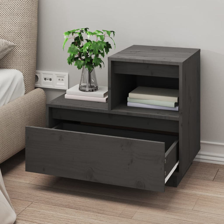 Nachtkastjes 2 st 60x34x51 cm massief grenenhout grijs MeubelReus