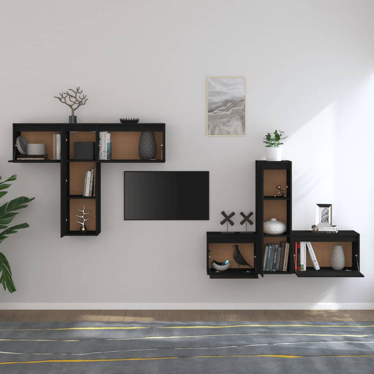 Tv-meubelen 6 st massief grenenhout zwart
