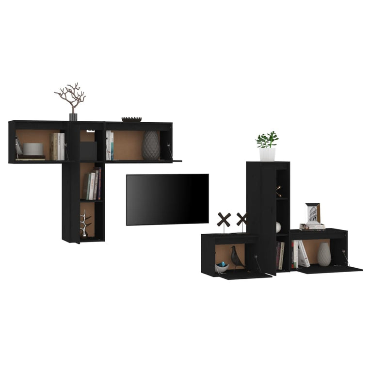 Tv-meubelen 6 st massief grenenhout zwart