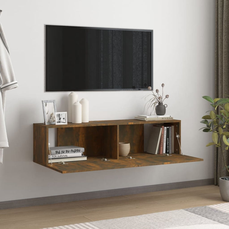 Tv-wandmeubel 120x30x30 cm bewerkt hout gerookt eikenkleurig MeubelReus