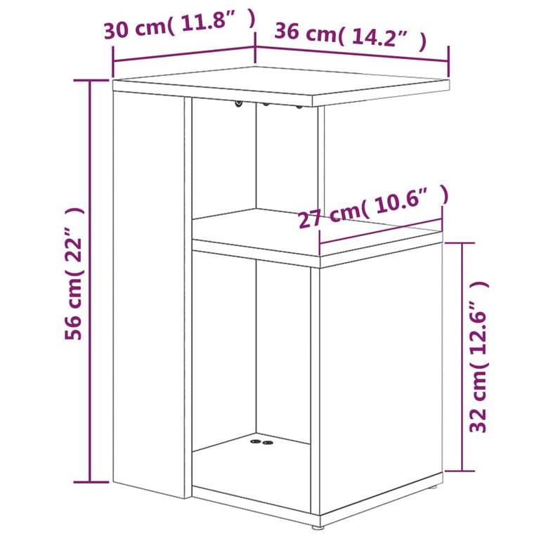 Bijzettafel 36x30x56 cm bewerkt hout bruin eikenkleur