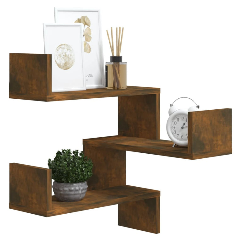 Hoekwandschap 40x40x50 cm bewerkt hout gerookt eikenkleurig MeubelReus