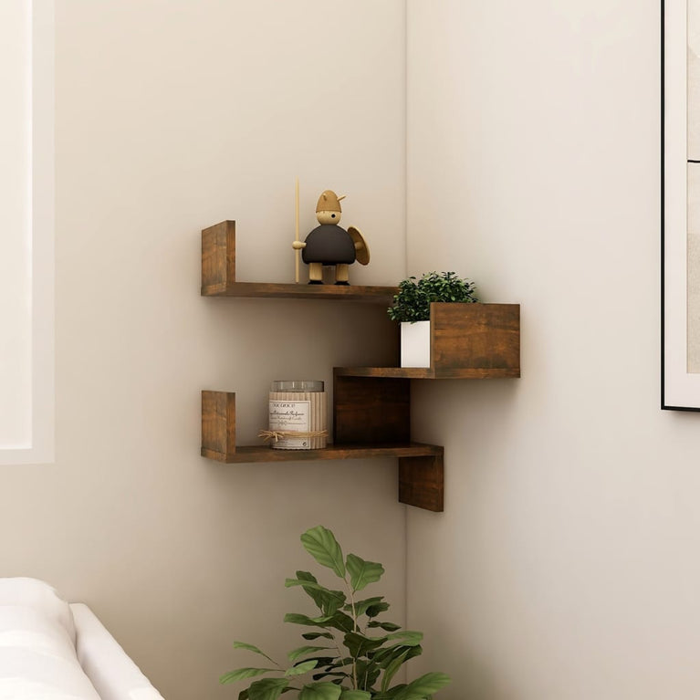 Hoekwandschap 40x40x50 cm bewerkt hout gerookt eikenkleurig MeubelReus