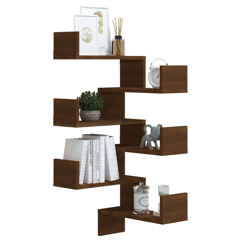 Hoekwandschappen 2 st 40x40x50 cm bewerkt hout bruin eikenkleur MeubelReus