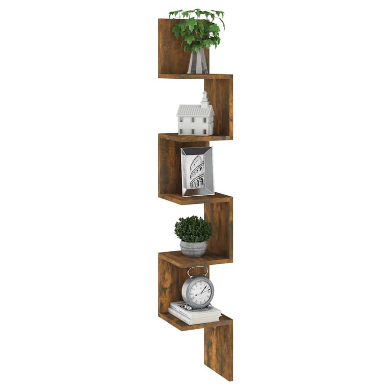 Hoekwandschap 20x20x127,5 cm bewerkt hout gerookt eikenkleurig MeubelReus