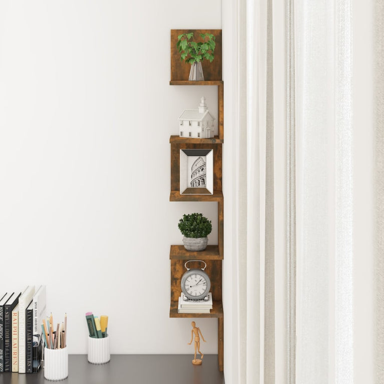 Hoekwandschap 20x20x127,5 cm bewerkt hout gerookt eikenkleurig MeubelReus