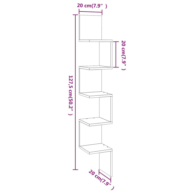 Hoekwandschap 20x20x127,5 cm bewerkt hout gerookt eikenkleurig MeubelReus