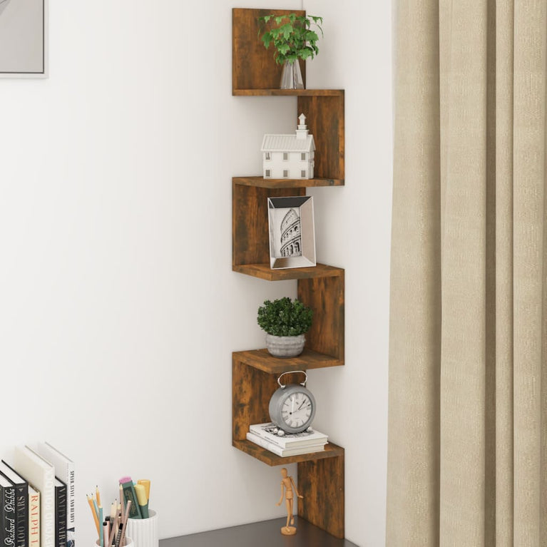 Hoekwandschap 20x20x127,5 cm bewerkt hout gerookt eikenkleurig MeubelReus