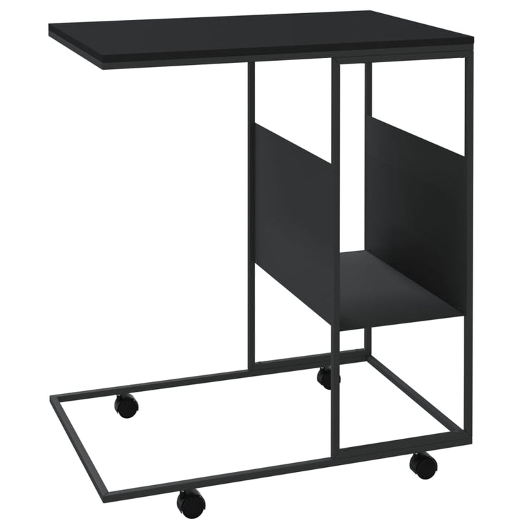 Bijzettafel met wieltjes 55x36x63,5 bewerkt hout zwart MeubelReus