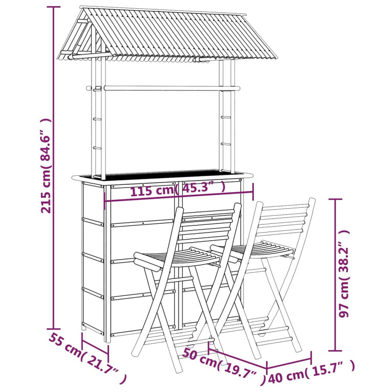 3-delige Barset bamboe MeubelReus